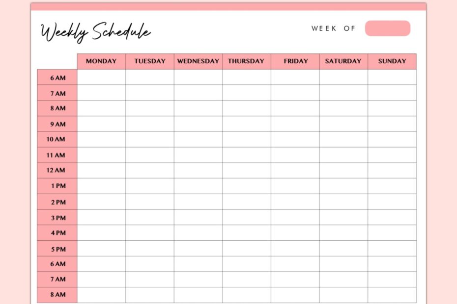 Hourly Week Planner Printable Fillable Form 2023