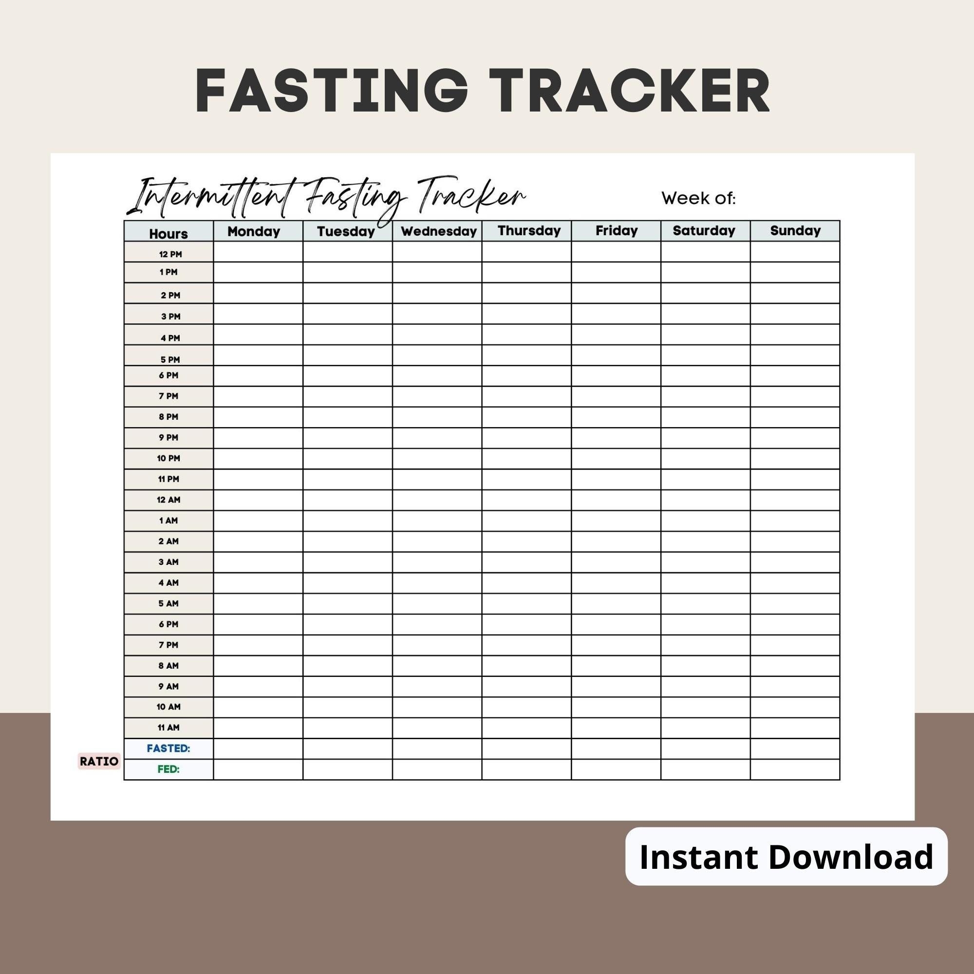 Intermittent Fasting Tracker printable Tracker Fasting Tracker digital 