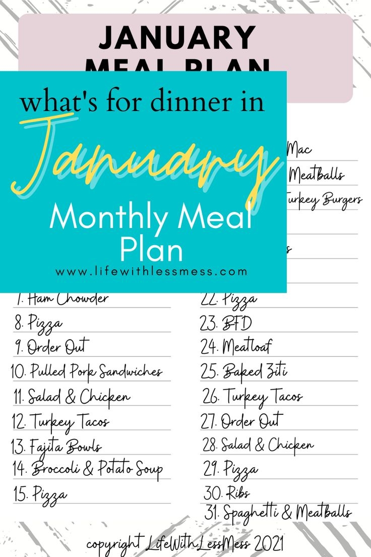 January Monthly Meal Plan And Free Printable Family Friendly Meals 