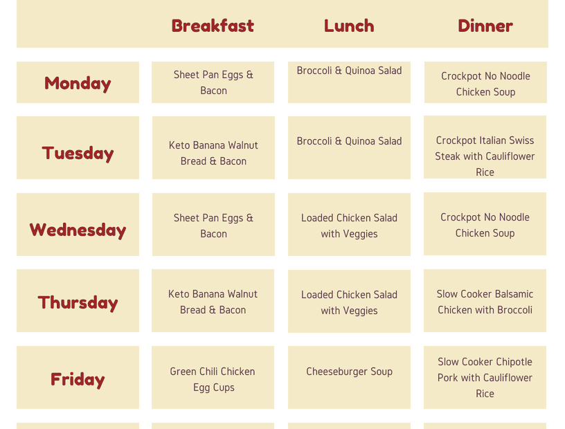 Keto Diet Meal Plan Printable Meal Plan