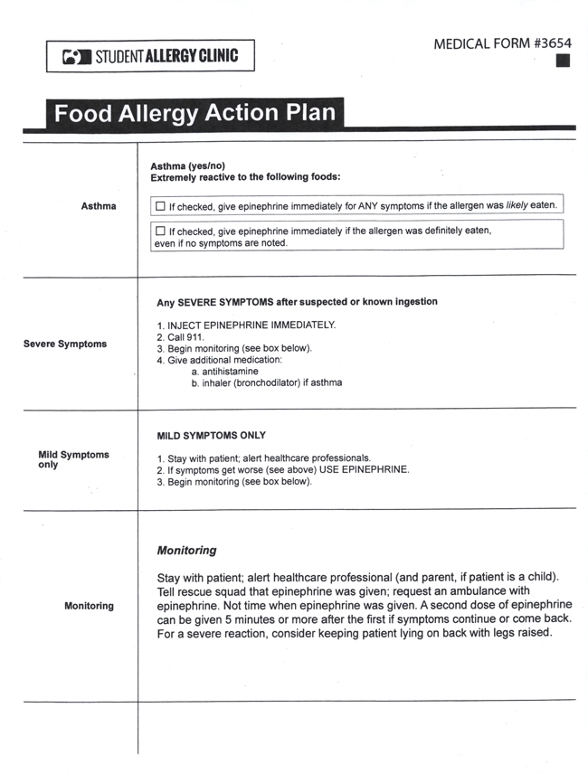 Lesson 3 Food Allergy Action Plan Student Allergy Clinic
