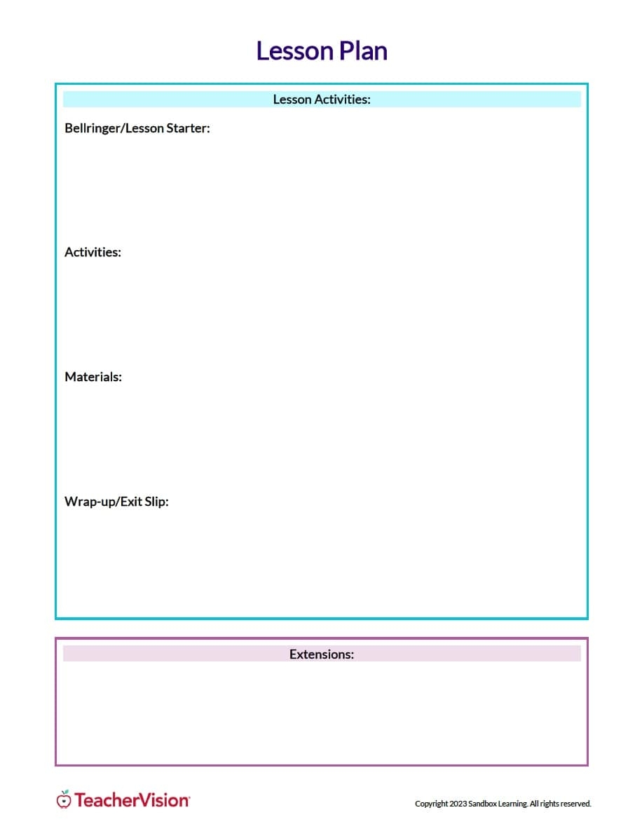 Lesson Plan Template PDF Lesson Planning TeacherVision Worksheets 