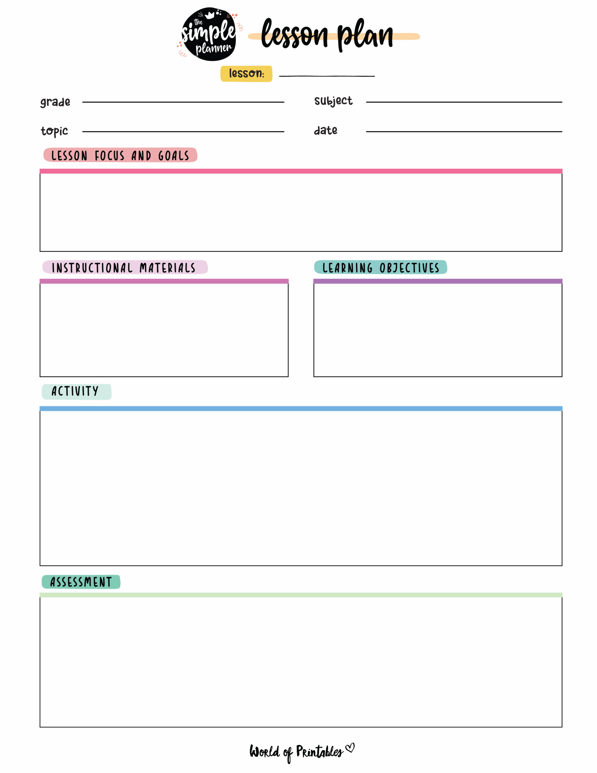 Lesson Plan Templates World Of Printables