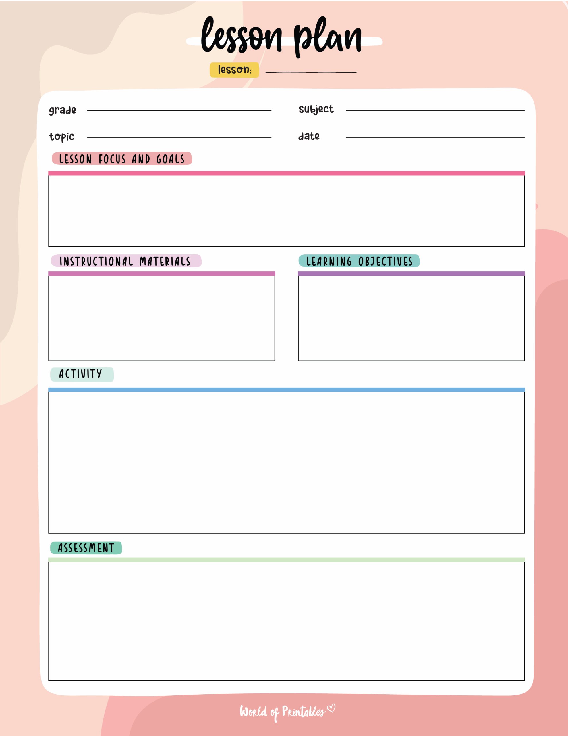 Lesson Plan Templates World Of Printables