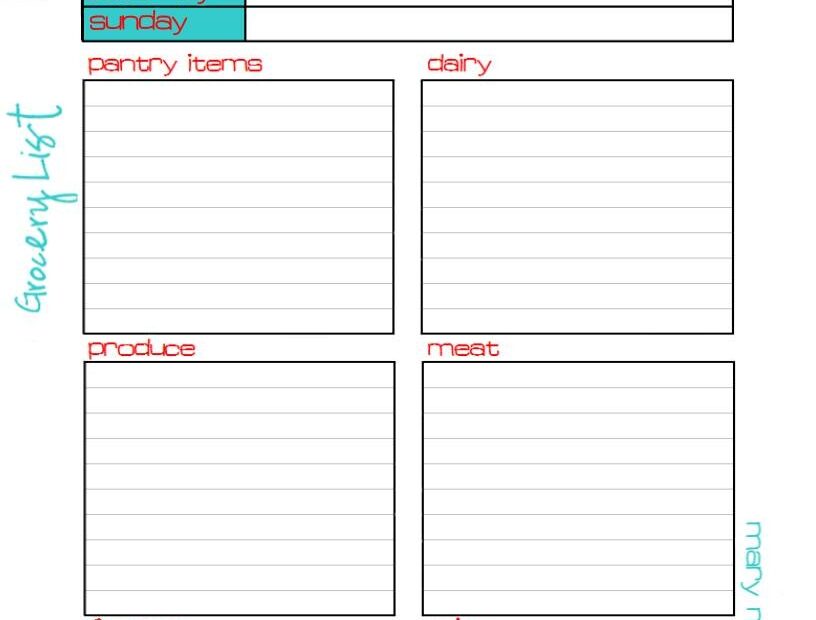 Meal Plan Grocery List Printable The Homeschool Village