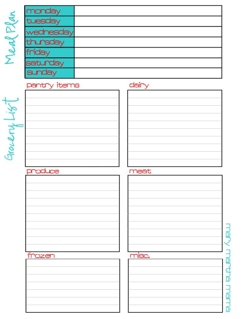Meal Plan Grocery List Printable The Homeschool Village