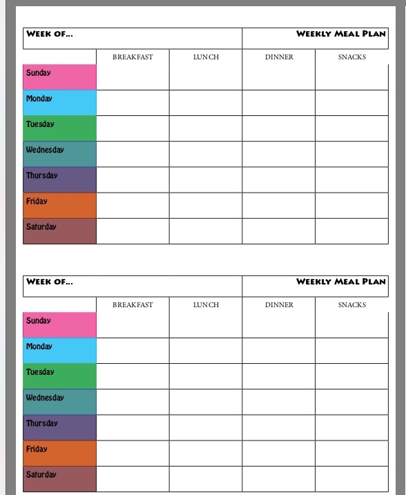 Meal Plan Printable Chart A Visual Reference Of Charts Chart Master