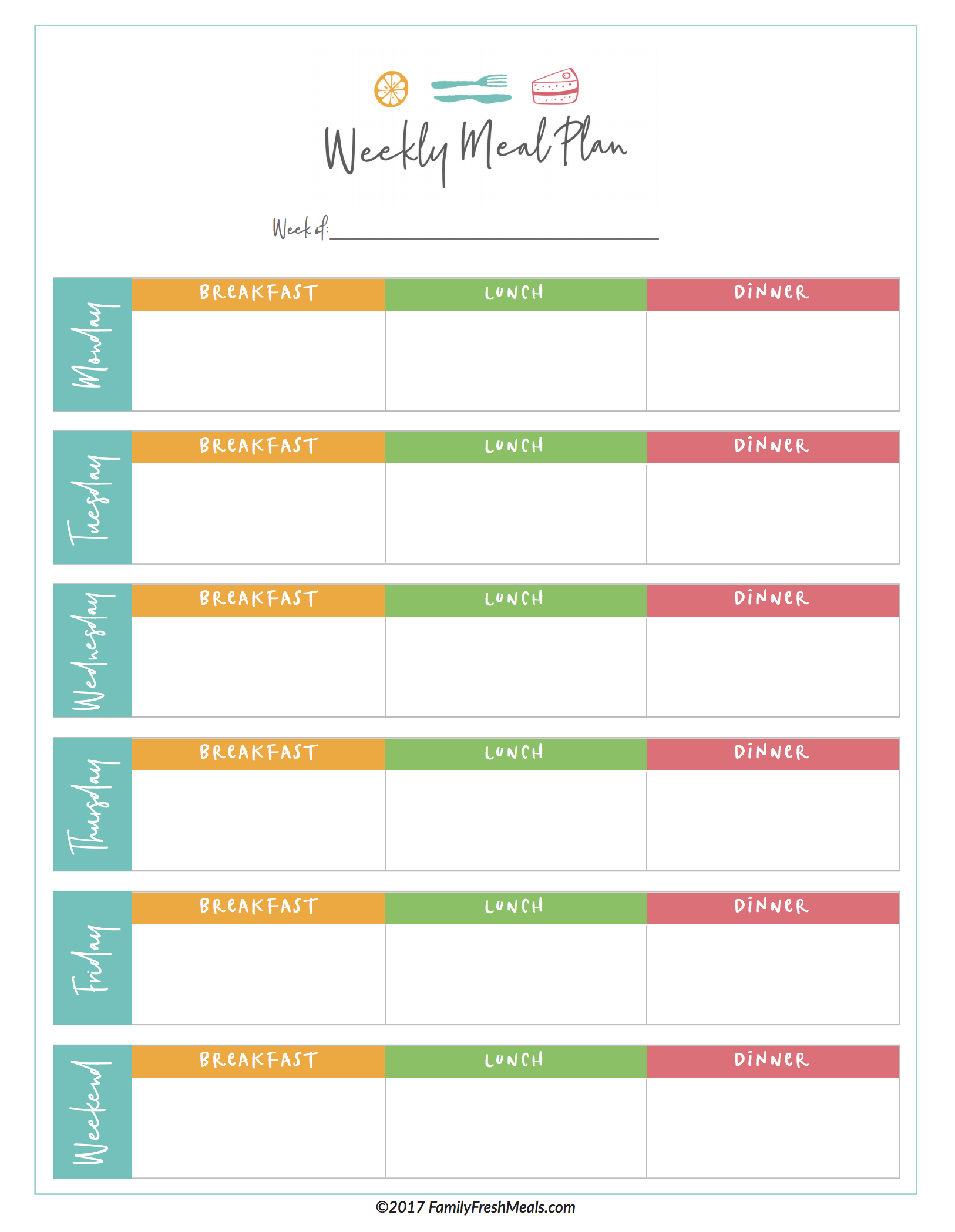 Meal Plan Printable Free