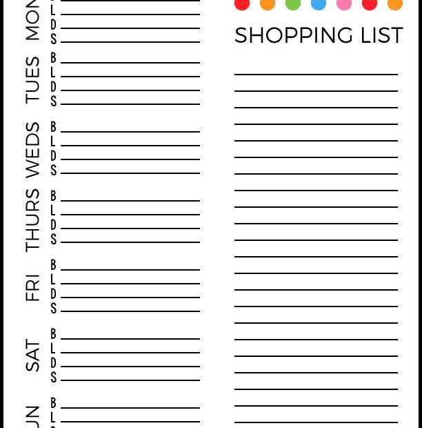 Meal Plan Sheet Printable Bugkool