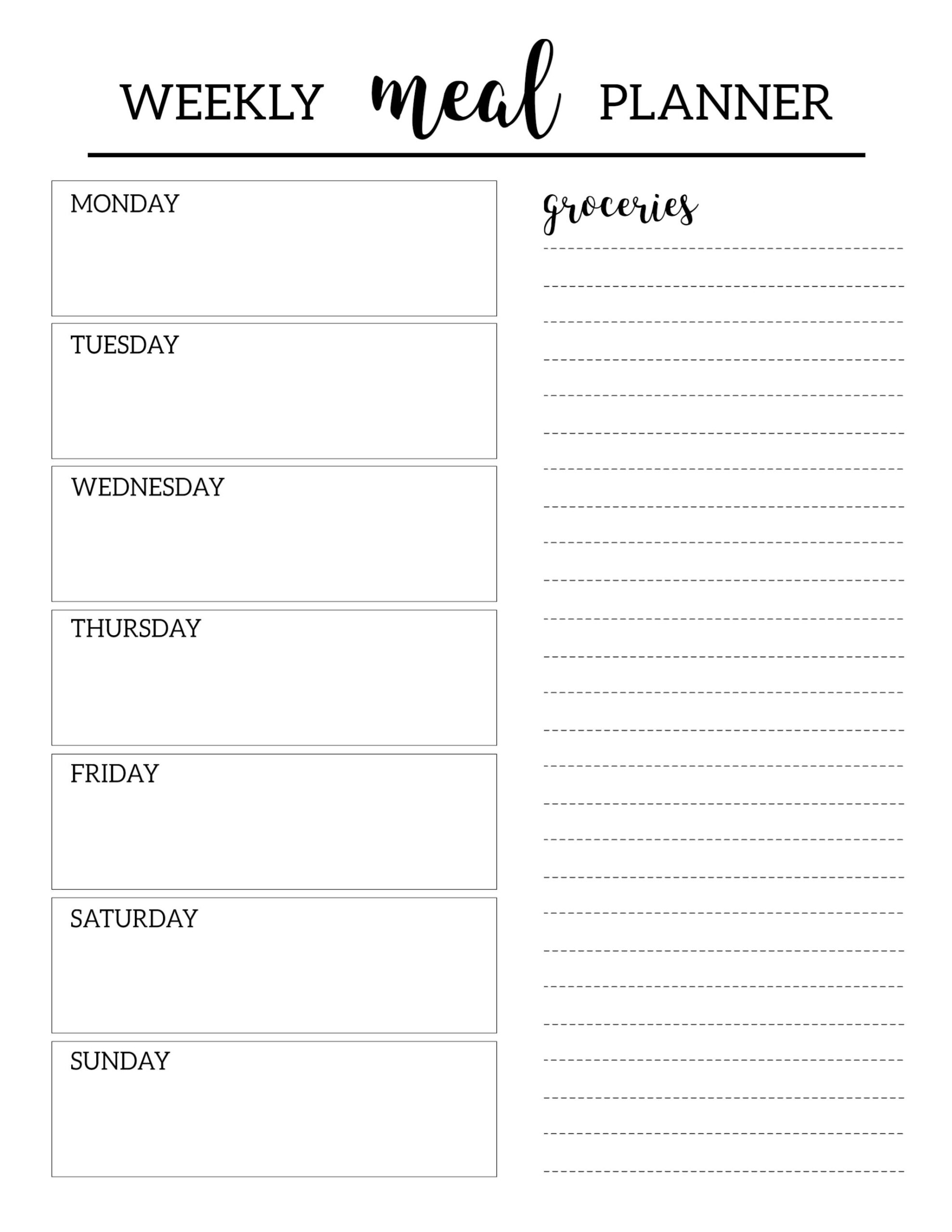 Meal Plan Sheet Printable Cardiolity