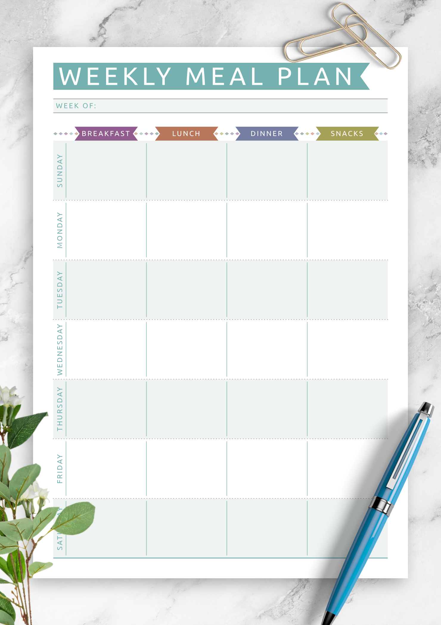 Meal Plan Template Printable