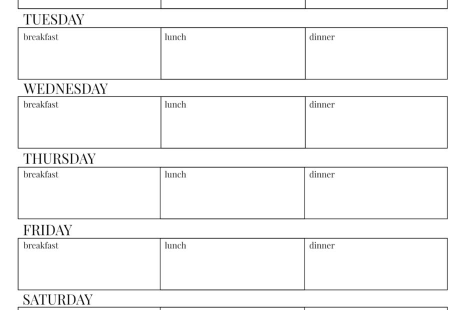 Meal Planning Calendar Namesmilo