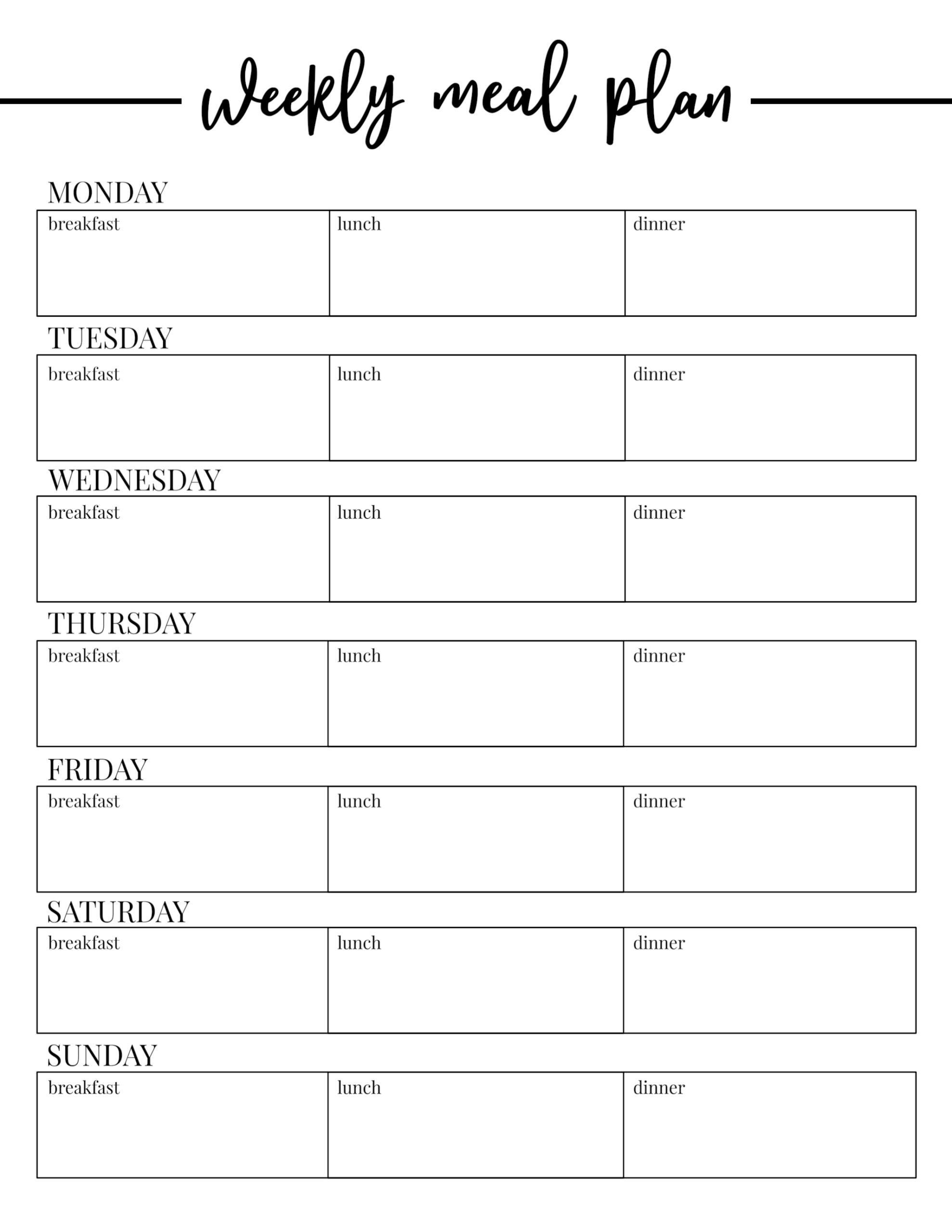 Meal Planning Calendar Namesmilo