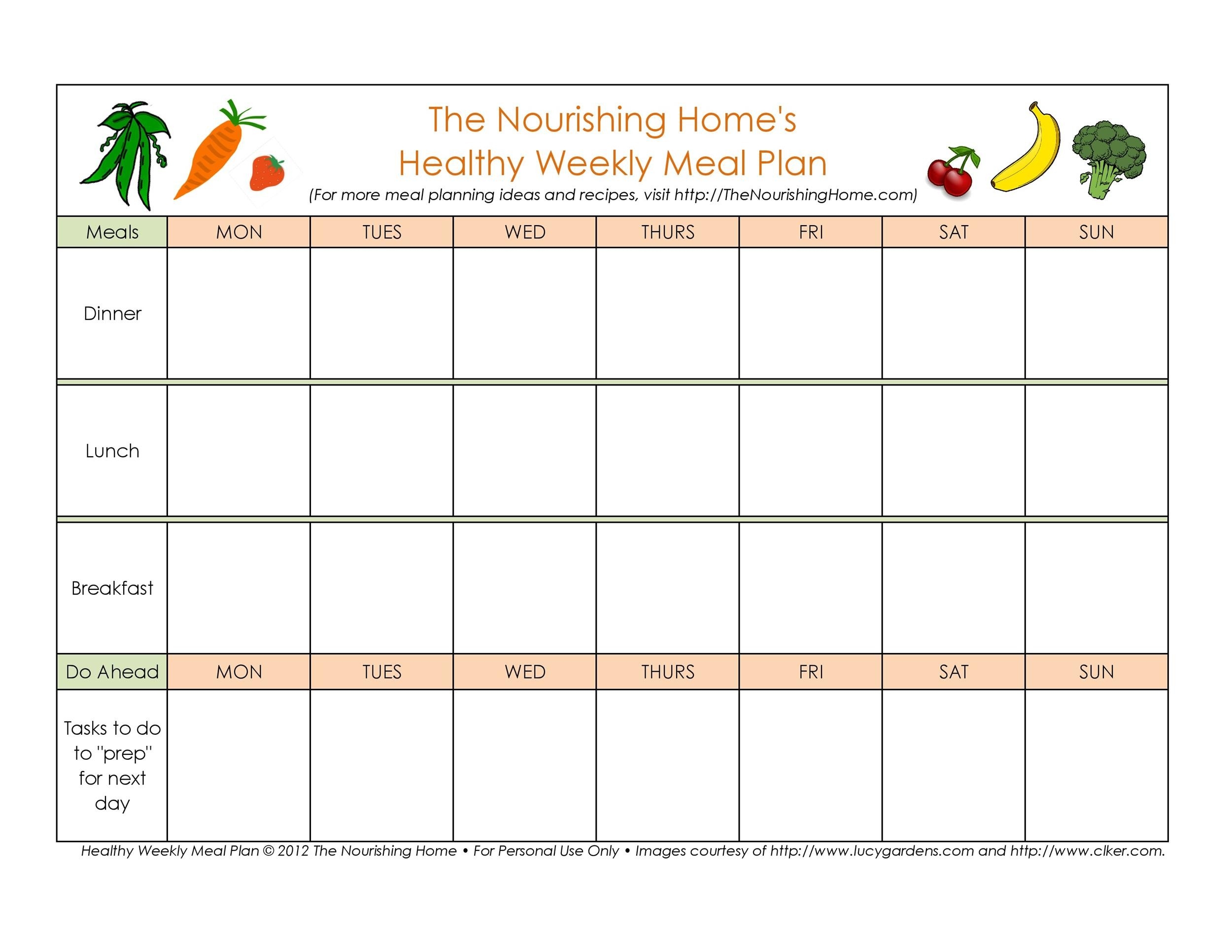 Meal Planning Calendar Template David P Justice