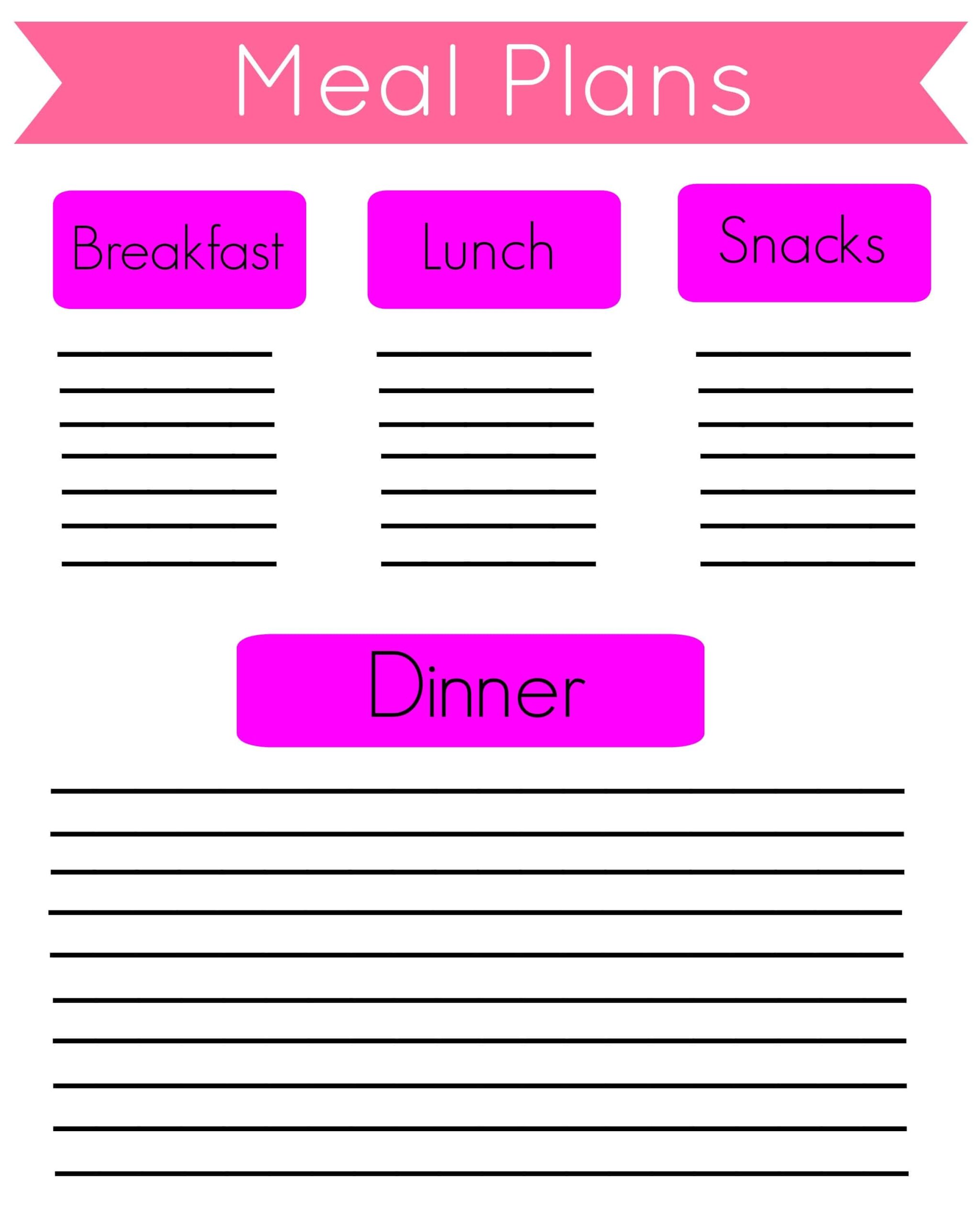 Meal Planning Printable Forms Printable Forms Free Online