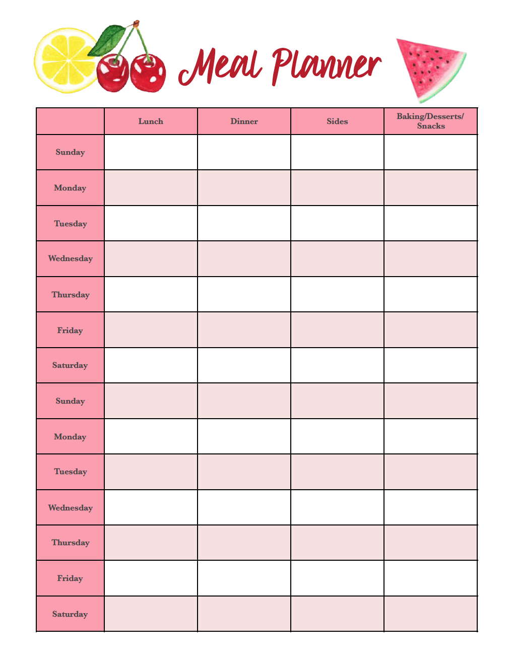 Meal Planning Sheets Printable