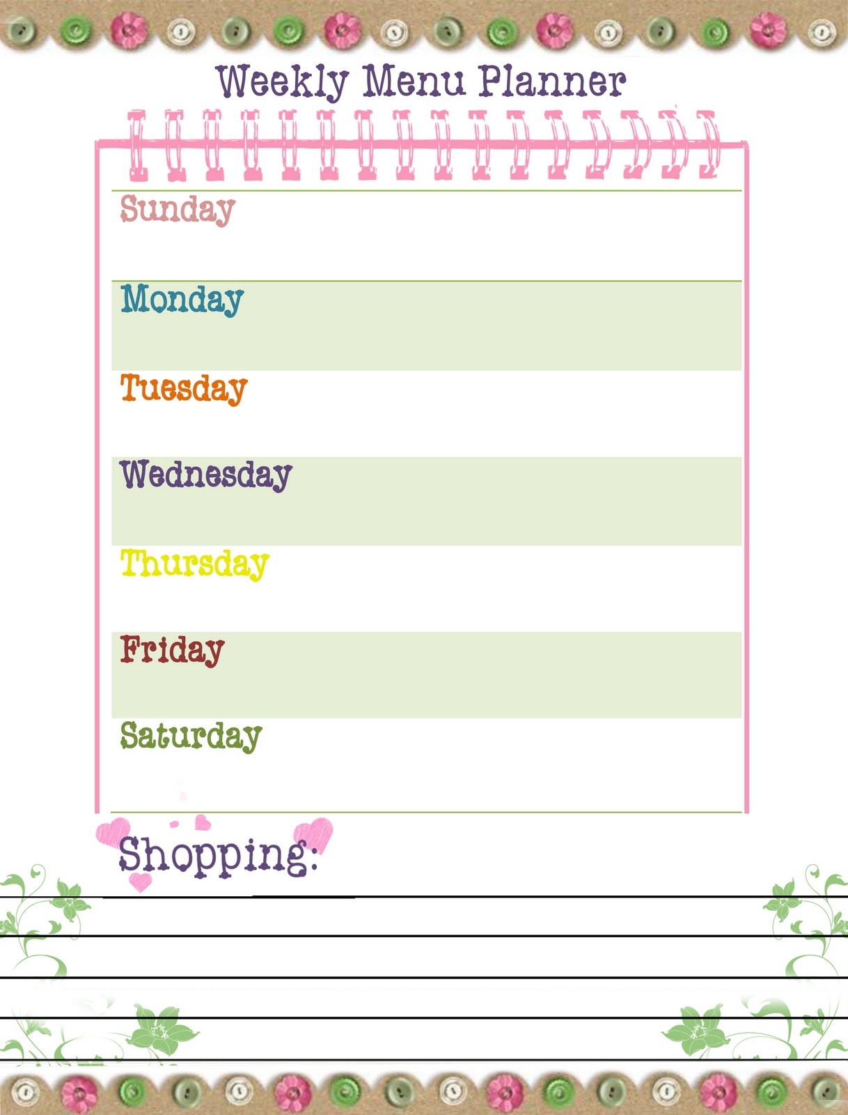 Menu Planner Template Free Printable Printable Templates