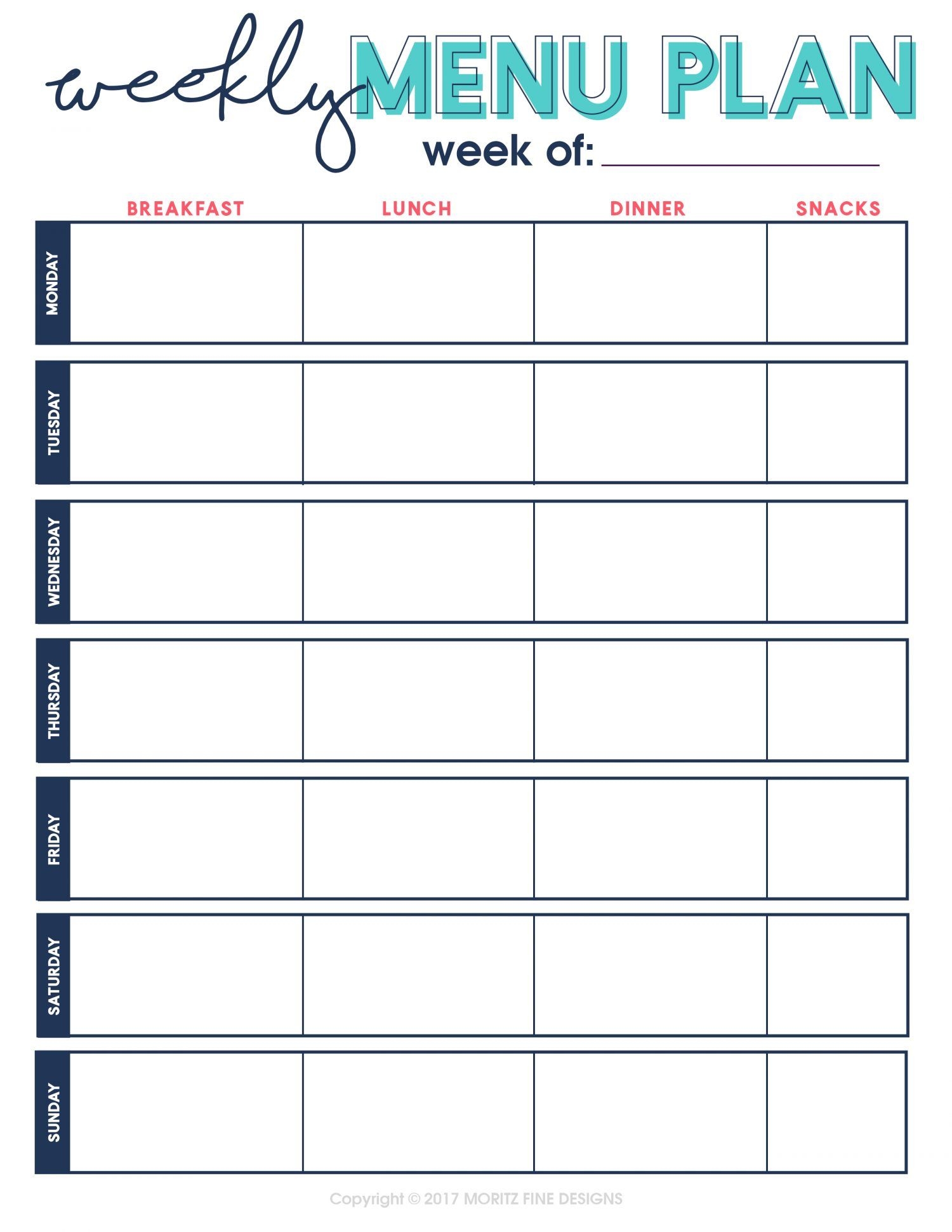 Menu Planning Template Free Printable