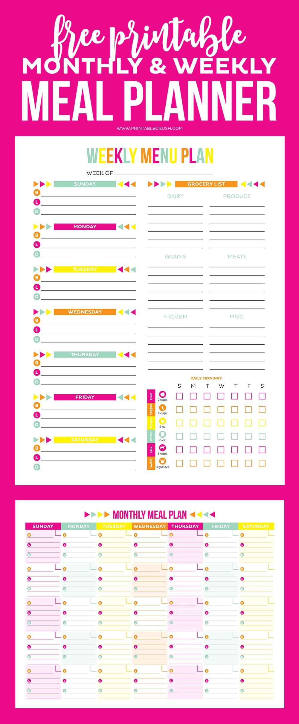 Monthly And Weekly FREE Printable Meal Planner Printable Crush