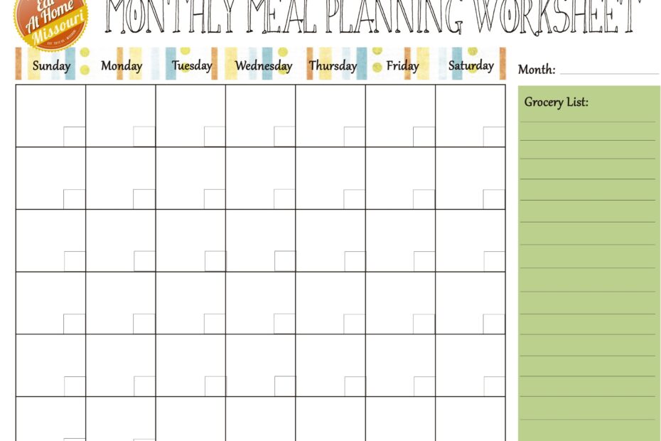 Monthly Meal Plan Calendar Printable Wasincome