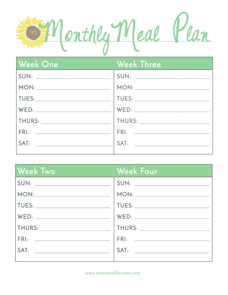 Monthly Meal Plan Printable 01 Prairie Californian