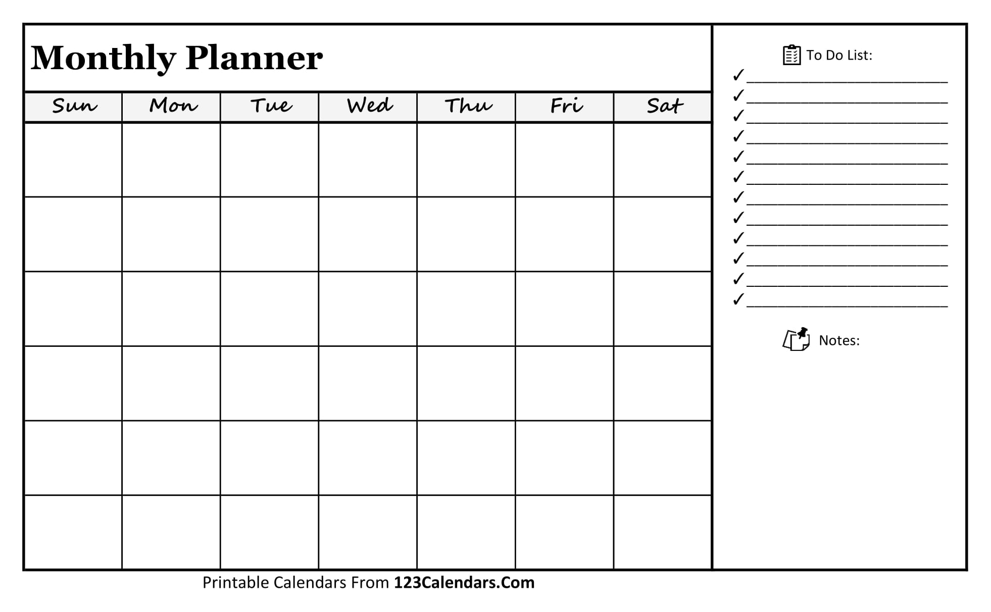 Monthly Planning Calendar Printable