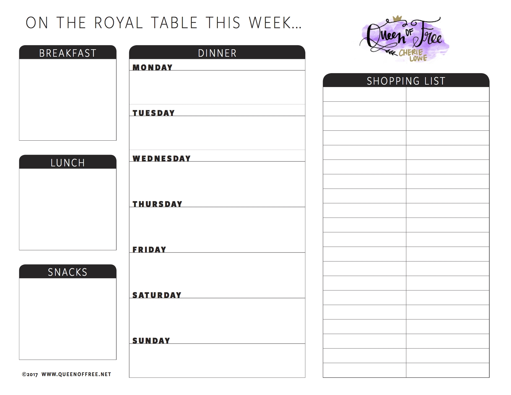 New FREE Printable Meal Planner Queen Of Free