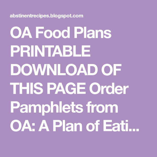 Oa Food Plan Printable
