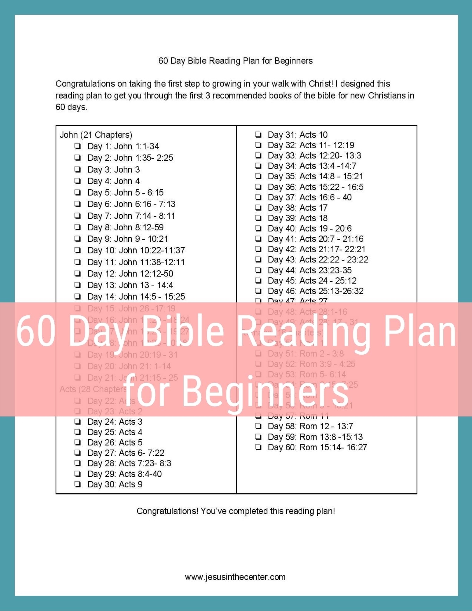 One Year Printable Bible Reading Plan For Beginners