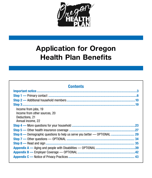 Oregon Health Plan Application Form PlanForms