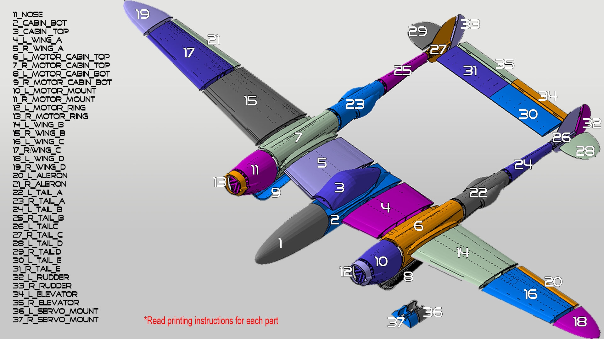 P38 3D Printable RC Plane Free ELECTRONOOBS