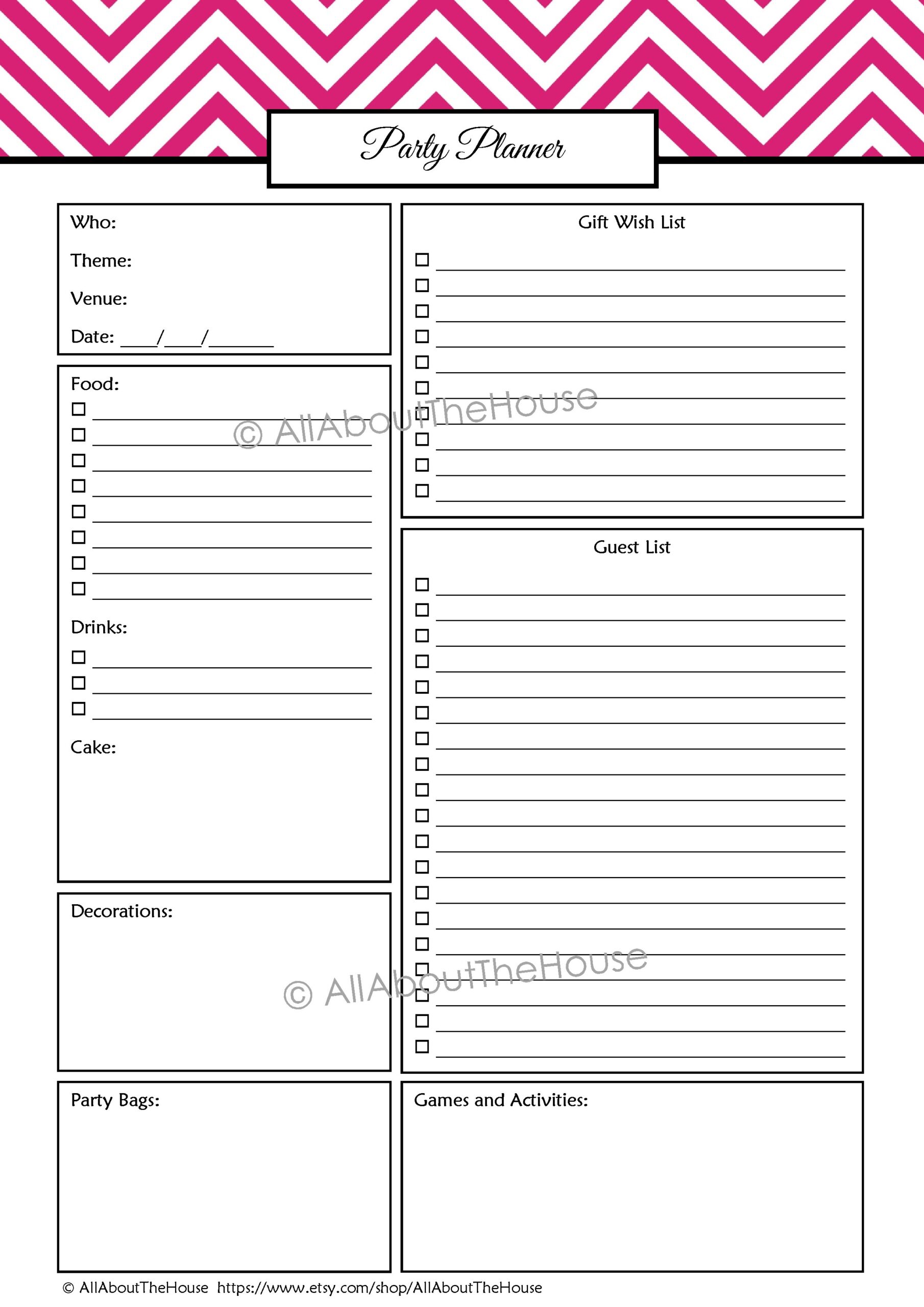 Party Planner Templates Download Event Planning PDF Worksheets Library