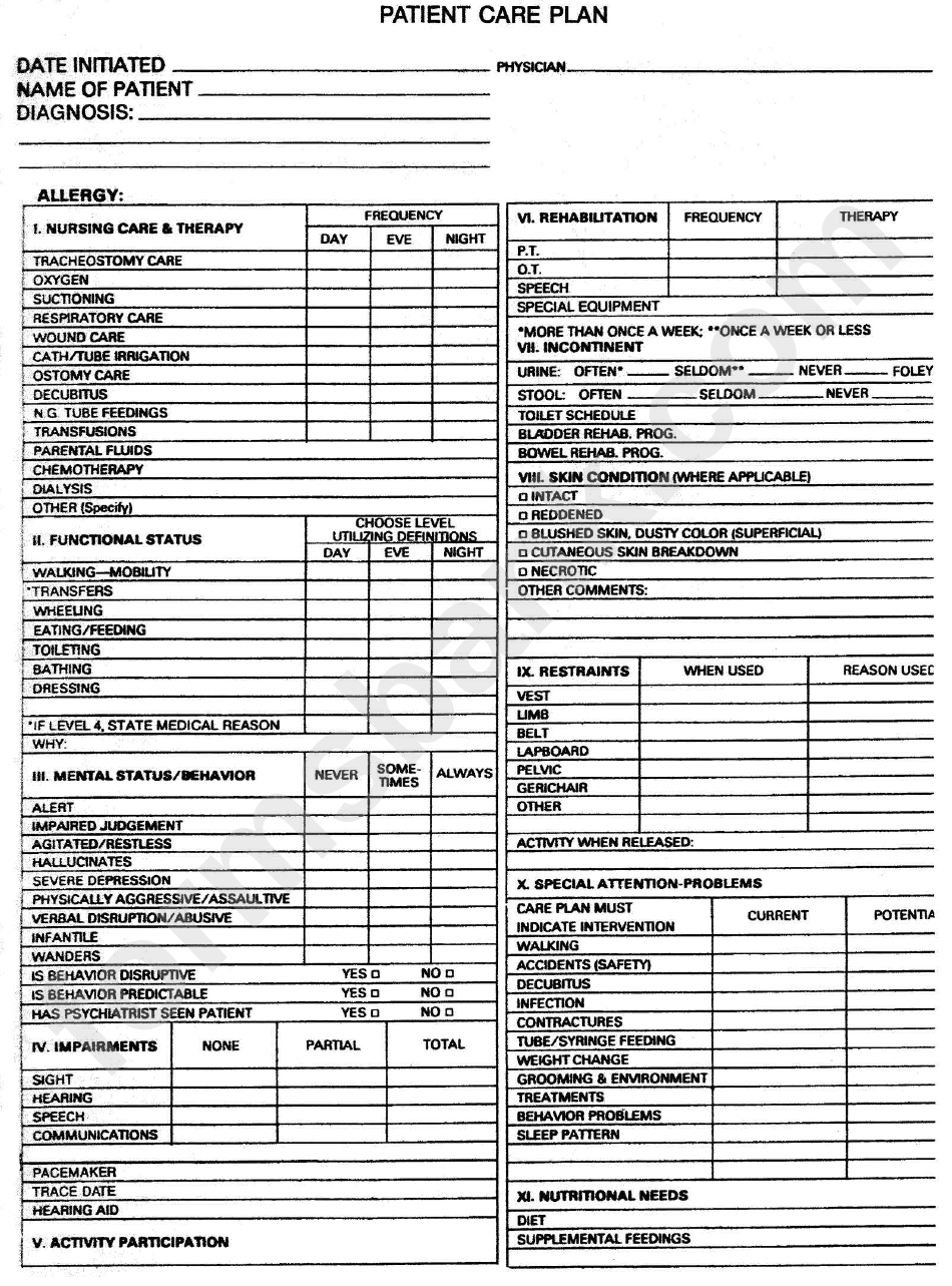 Patient Care Plan Printable Pdf Download