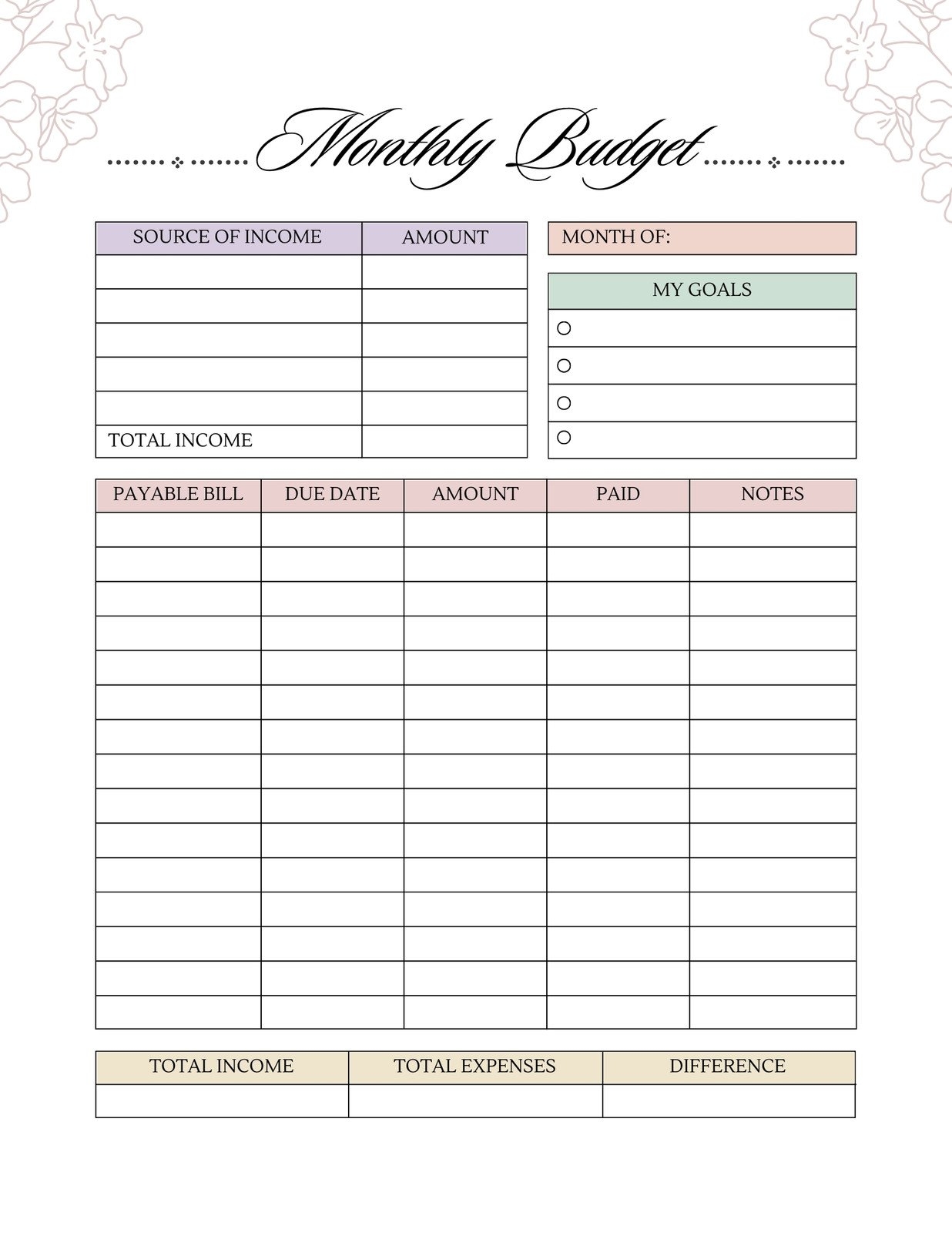 Personal Monthly Budget Plan Printable Budget Planner Templates 