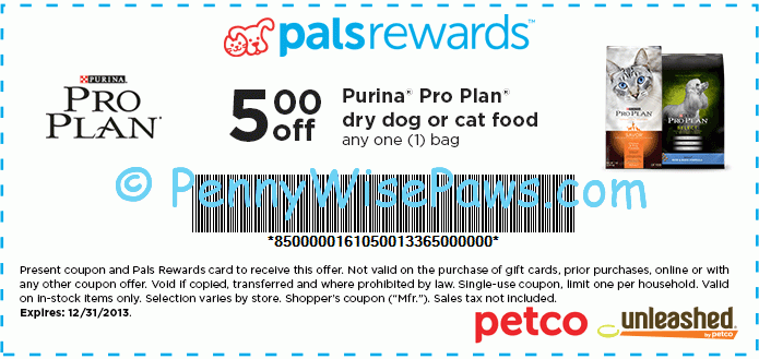 Petco NEW 5 1 Purina Pro Plan Dog Or Cat Food Printable Coupon FREE 