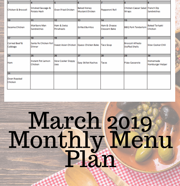 Plan Your Meals With Ease March 2019 Monthly Menu Plan Printable