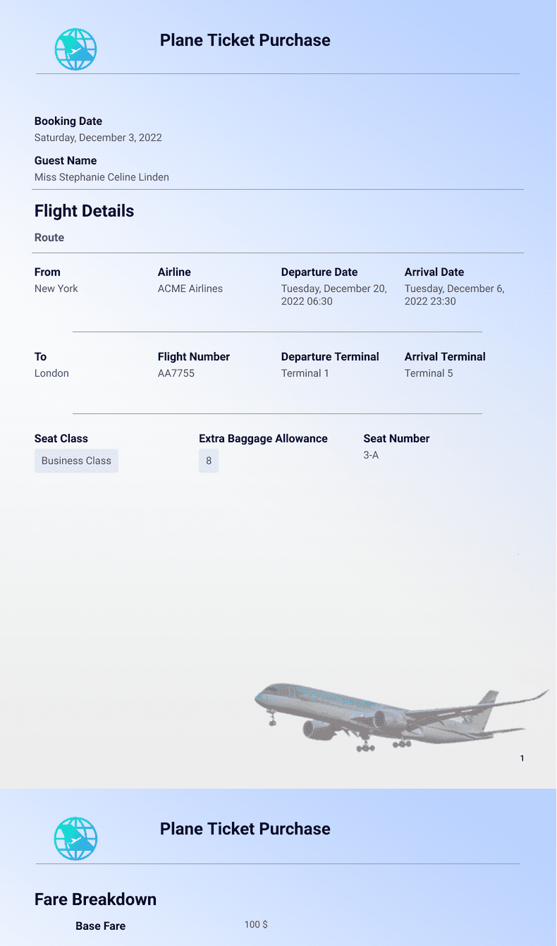 Plane Ticket Template Printable