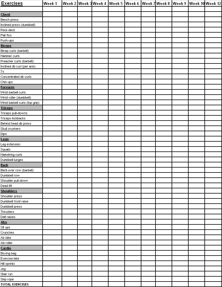 Printable 12 Week Workout Plan Pdf