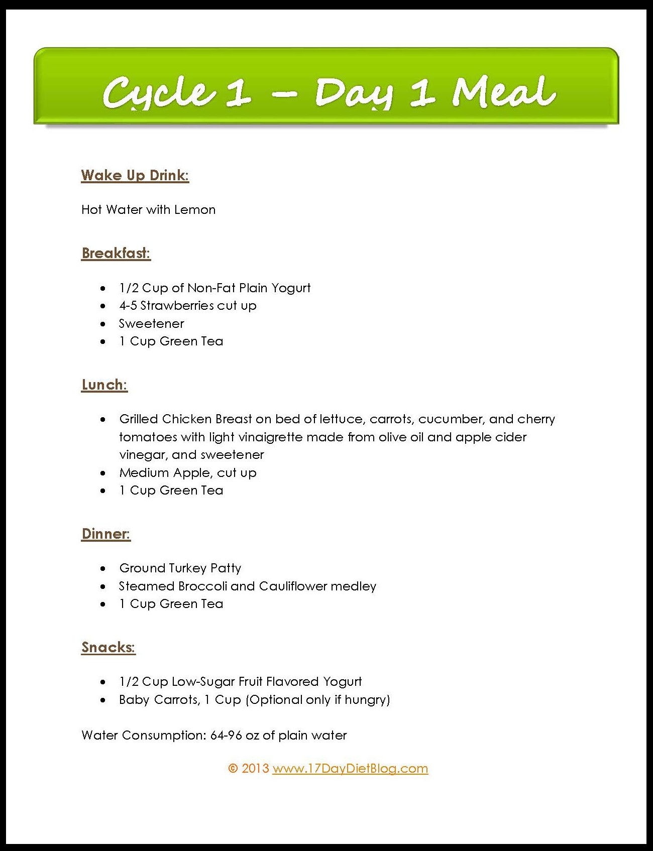 Printable 17 Day Diet Meal Plan Pdf