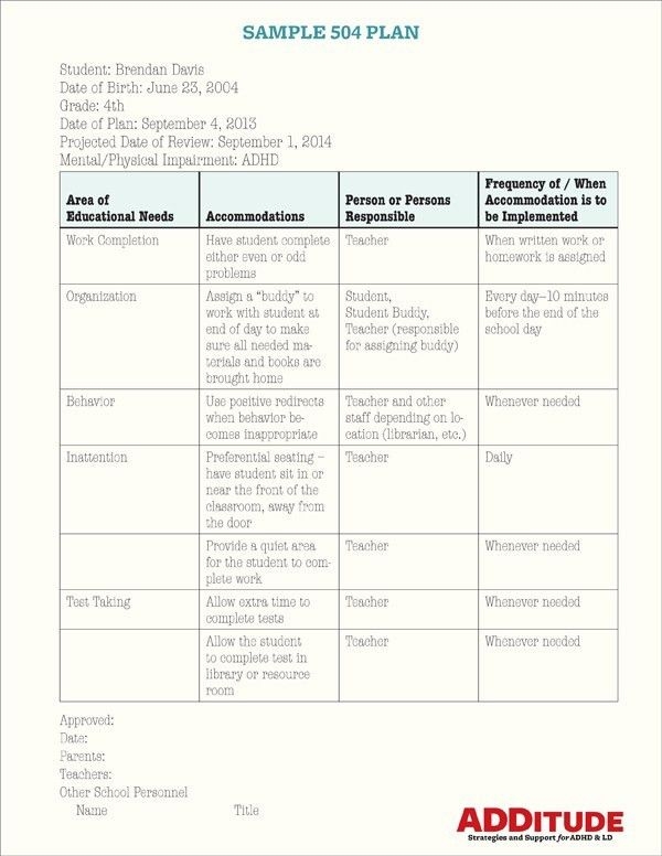 Printable 504 Plan Template Pdf Customize And Print