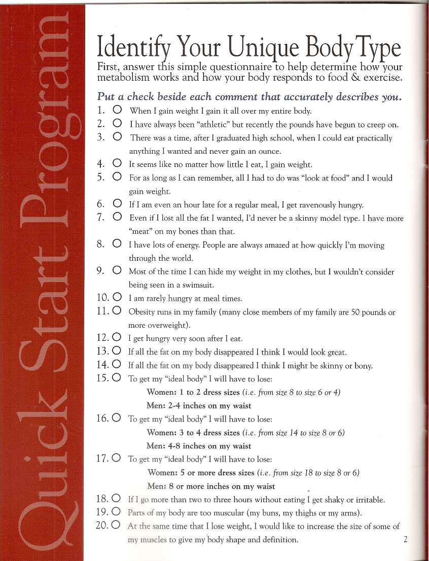 Printable 6 Week Body Makeover Type A Meal Plan