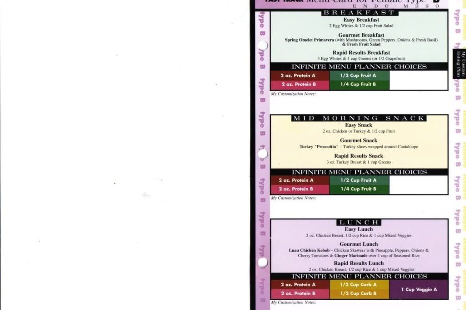 Printable 6 Week Body Makeover Type A Meal Plan