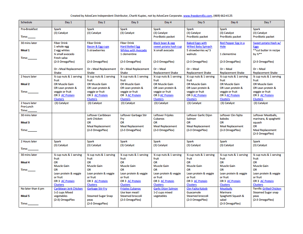 Printable Advocare 24 Day Challenge Meal Plan