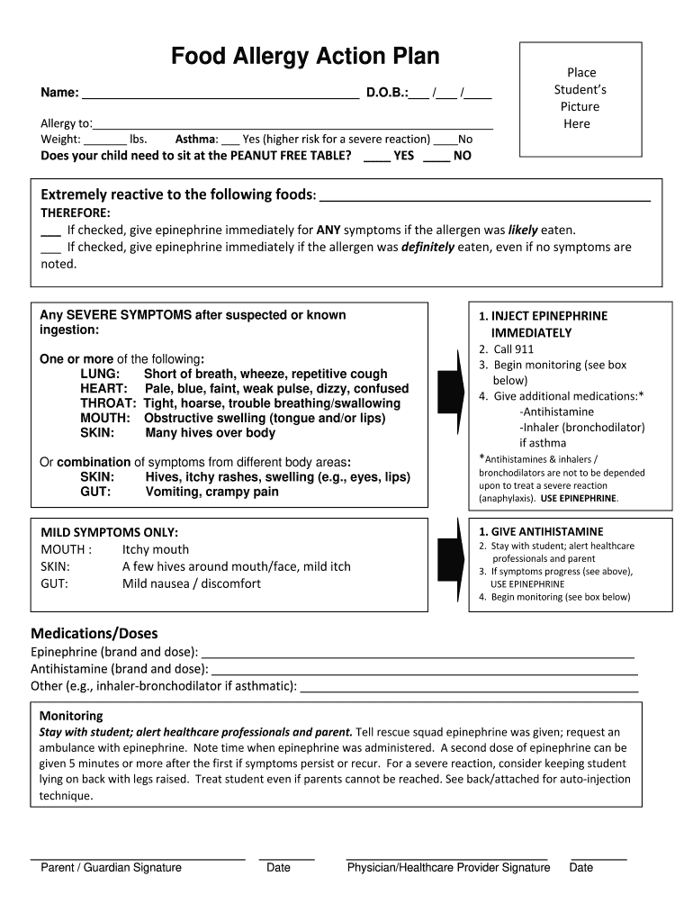 Printable Allergy Action Plan Pdf Fill Out Sign Online DocHub