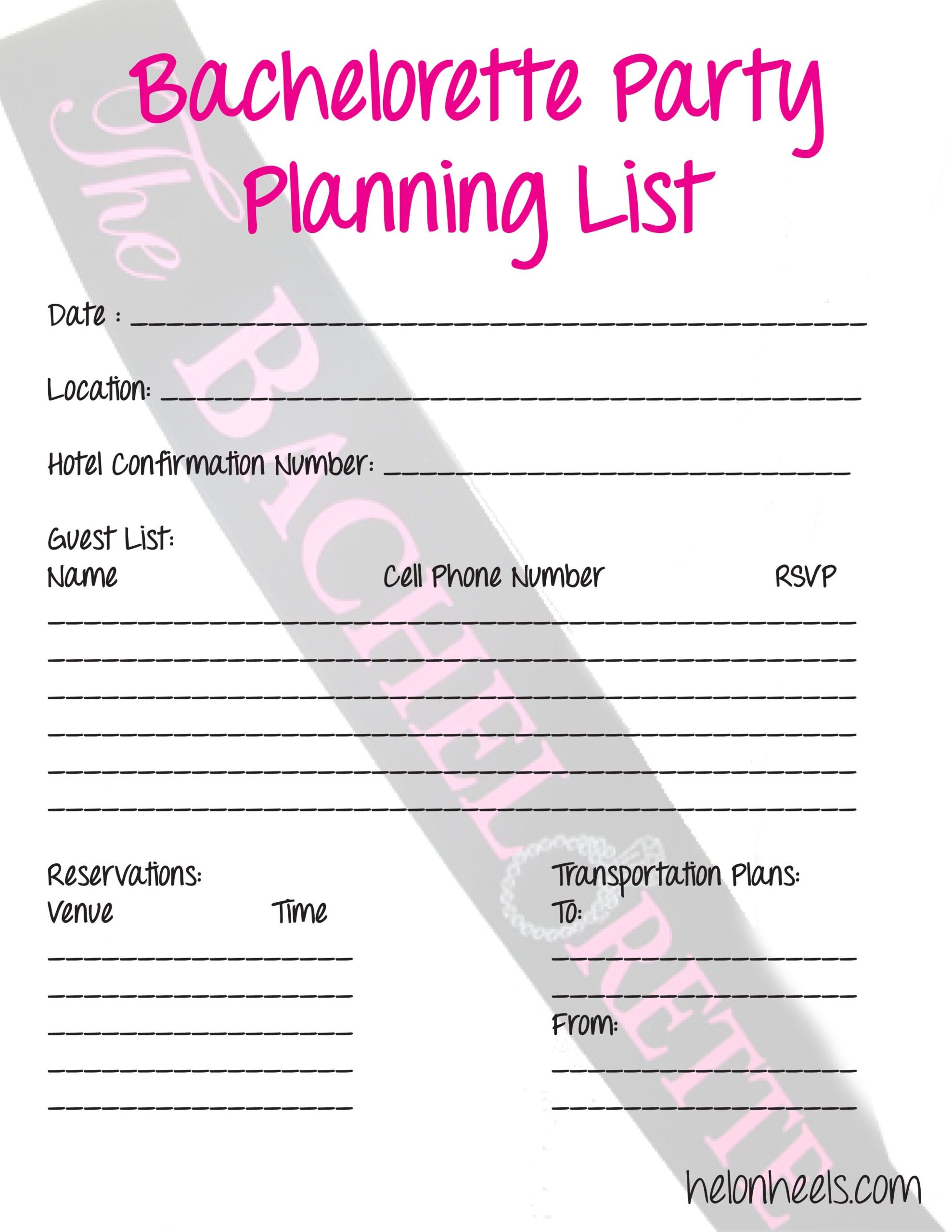 Printable Bachelorette Party Planning Template Printable Templates Free