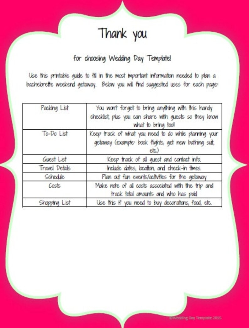 Printable Bachelorette Party Planning Template Printable Templates