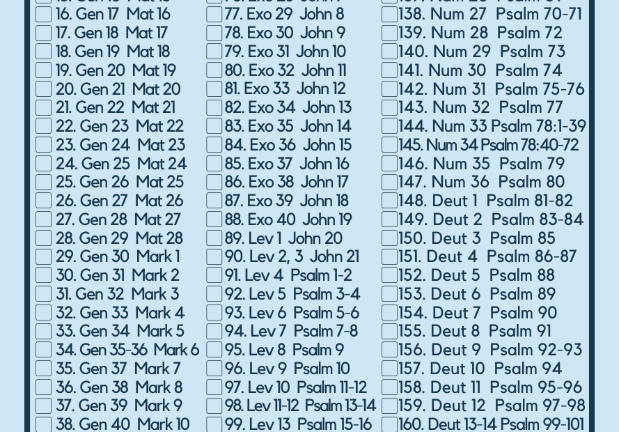 Printable Bible Reading Plan Read The Bible In One Year Worksheets