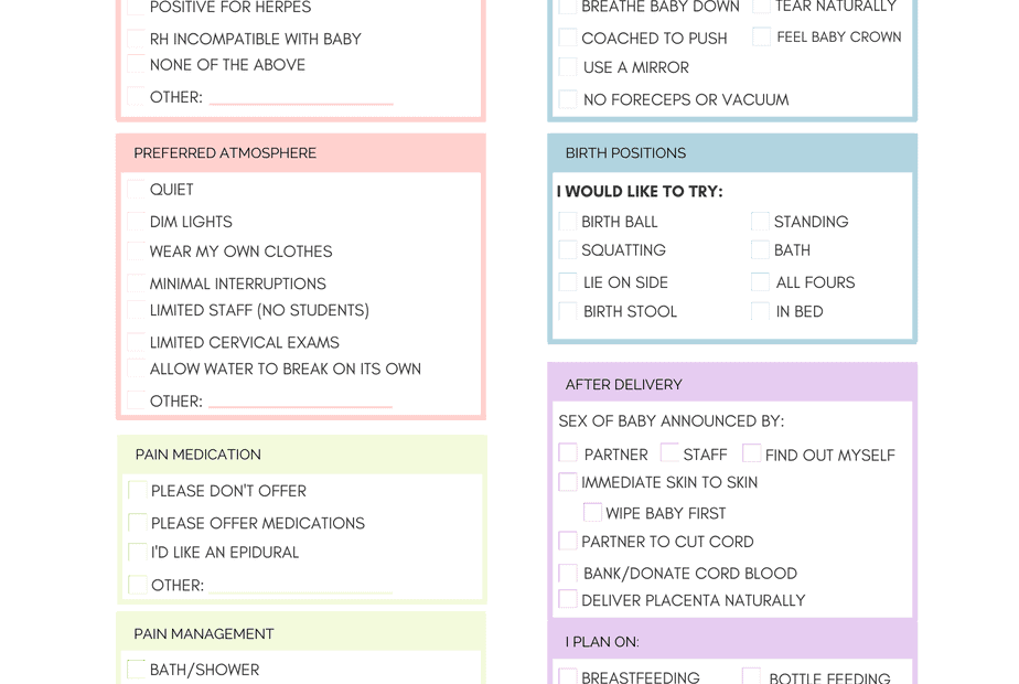Printable Birth Plan Checklist Troubleshooting Motherhood