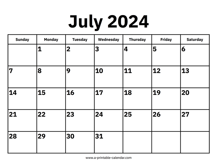 Printable Calendar 2024 July 2024 Jobi Pegeen