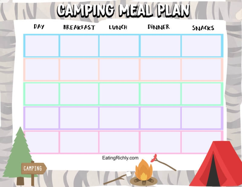 Printable Camping Meal Plan Template Printable Templates Free